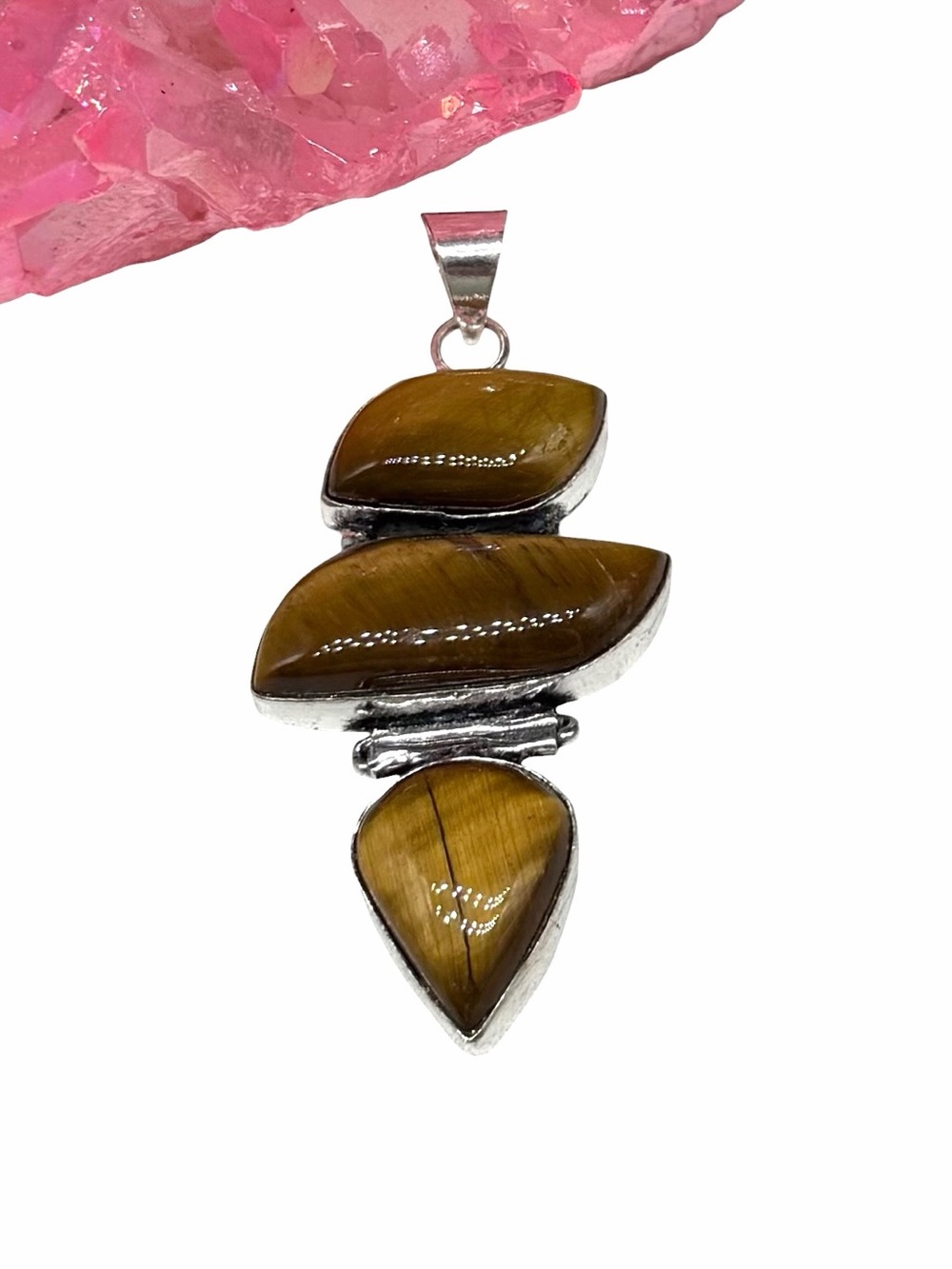 Tiger’s Eye Necklace Pendant 925 Sterling Silver Overlay